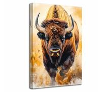 LZIMU Bison Wall Art Vintage Buffalo Pictures American Wild Animal Painting Poster Rustic Brown Wildlife Canvas Prints Artwork for Office Living Room Bedroom Decor (Yellow, (90L x 60W cm))