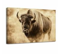 LZIMU Bison Wall Art Vintage Buffalo Pictures American Wild Animal Painting Poster Rustic Brown Wildlife Canvas Prints Artwork for Office Living Room Bedroom Decor (Gray, (45L x 30W cm))