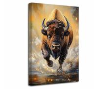 LZIMU Bison Wall Art Vintage Buffalo Pictures American Wild Animal Painting Poster Rustic Brown Wildlife Canvas Prints Artwork for Office Living Room Bedroom Decor (Brown, (60L x 40W cm))