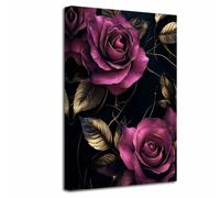 LZIMU Black and Gold Rose Canvas Wall Art Abstract Floral Picture Rose Flower Golden Leaf Print Elegant Blossom Painting Modern Luxury Artwork Bedroom Living Room Decor (Pink, (50L x 40W cm))
