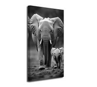 LZIMU Black and White Animal Canvas Wall Art Elephant Picture Wildlife Family Poster Prints Mother Wolf with Cubs Paintings for Man Cave Bedroom Decor Framed (Brown, 20" L x 10" W)