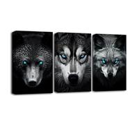 LZIMU Black and White Animals Wall Art Set of 3 Bear Wolf Fox with Blue Eyes Painting Print on Canvas Wildlife Picture Wall Decor for Office Framed (Animal-2, 16.00"x24.00"x3P)