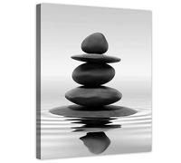 LZIMU Black and White Zen Wall Art Stones in Water Pictures Print on Canvas for Bathroom Yoga Meditation Spa Room Living Room Bedroom Wall Decorations Framed (Zen-1, 20"x24" (50x60cm))