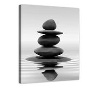 LZIMU Black and White Zen Wall Art Stones in Water Pictures Print on Canvas for Bathroom Yoga Meditation Spa Room Living Room Bedroom Wall Decorations Framed (Zen-1, 20"x30" (50x75cm))