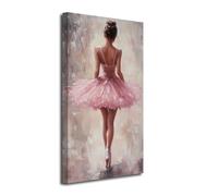 LZIMU Black Ballerina Wall Art Ballet Dancer In Pink Tutu Back View Canvas Prints African American Wall Decor for Dance Studio Girls Room Decor Framed (24" L x 12" W)