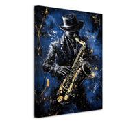 LZIMU Black Music Wall Art Abstract Jazz Wall Decor African American Painting Black Man Poster Prints Musical Theme Decor for Men Room Framed (Dark, 30L x 20W)