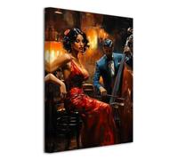 LZIMU Black Music Wall Art Jazz Wall Decor Black Woman Music Pictures African American Painting Abstract Musical Theme Decor for Room Bar Pub Framed (Dark, 30L x 20W)