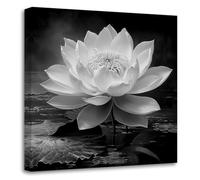 LZIMU Black White Zen Canvas Wall Art Blossom Lotus Picture Water Lily Prints Spiritual Artwork for Bathroom Meditation Yoga Spa Room Decor(Picture-3, (12.00" x 12.00"))