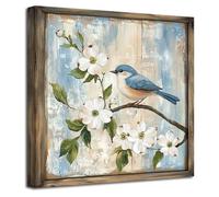 LZIMU Blue Gray Bathroom Wall Art Blue Bird on Branch Picture Painting Rustic Animal Poster Watercolor Nature Farmhouse Canvas Print Kitchen Bedroom Decor (Green, (30L x 30W cm))