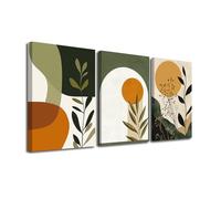 LZIMU Boho Canvas Wall Art 3 Panel Abstract Geometric Sunset & Olive Branch Pictures Prints Minimalist Botanical Plants Painting for Bedroom Decor Framed (12x16inchx3 Pieces)