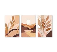 LZIMU Boho Wall Art Set of 3, 8"x10" Neutral Geometric Plant Canvas Prints Mid Century Palm Leaf Sun Mountain Pictures Modern Minimalist Art Bedroom Decor (Boho-2, 8"x10"x3P No frame)