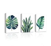 LZIMU Botanical Plant Wall Art 3 Panel Green Leaf Canvas Prints Tropical Plants Pictures Minimalist Greenery Watercolor Painting Boho Plant Wall Decor (Plant-3, 11"x14"x3PCS (28.00 x 35.00cms x 3PCS))
