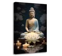 LZIMU Buddha Painting Zen Canvas Wall Art Buddha Statue & White Lotus Picture Spiritual Prints Spa Artwork for Yoga Meditation Buddhist Prayer Room(Picture-1, (20.00" x 30.00"))
