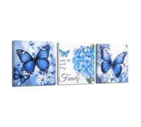LZIMU Butterfly Canvas Wall Art 3 Pieces Hydrangea Butterfly Picture Inspirational Quotes Poster Prints Floral Painting for Bathroom Office Decor Framed (Blue, 12x12inchx3 Pieces)