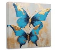 LZIMU Butterfly Canvas Wall Art Blue Gold Butterflies Picture Abstract Animal Painting Prints Modern Decor for Bedroom Living Room(Picture-3, (12.00" x 12.00"))