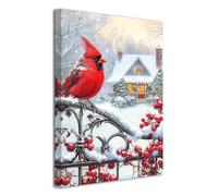 LZIMU Cardinal Canvas Wall Art Red Bird Pictures Red Cardinals in the Snow Painting Winter Scenery Birds Poster Prints Christmas Wall Decor Framed (White, 28L x 42W)