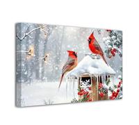 LZIMU Cardinal Canvas Wall Art Red Bird Pictures Red Cardinals in the Snow Painting Winter Scenery Birds Poster Prints Christmas Wall Decor Framed (Grey, 20L x 30W)