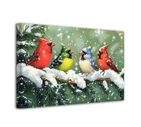 LZIMU Cardinal Canvas Wall Art Red Bird Pictures Red Cardinals in the Snow Painting Winter Scenery Birds Poster Prints Christmas Wall Decor Framed (Green, 16L x 20W)