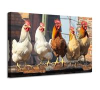 LZIMU Chicken Wall Art Funny Rooster Canvas Prints Rustic Farmhouse Rooster Painting Animal Pictures for Farm Kitchen Decor Framed (Brown, (40.00 x 60.00 cms))