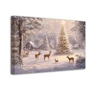 LZIMU Christmas Tree Canvas Wall Art Christmas Decor Pine Tree Painting Winter Scene Forest Snow Landscape Pictures for Xmas Holiday Indoor Frame (Pink, 16L x 24W)