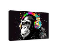LZIMU Cool Monkey Wall Art Monkey Chimps with Headphones Animal Canvas Painting Music DJ Gorilla Posters Prints for Teen Boys Bedroom Wall Decor (Monkey, 30.00 x 45.00 cms)
