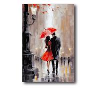 LZIMU Couple Canvas Wall Art Couple Walking on Street & Red Umbrella Oil Painting Prints Romantic Lover Picture Black White Modern Valentine's Day Decor(2, (20.00" x 30.00"))