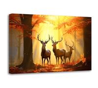 LZIMU Deer Canvas Wall Art Elk in Autumn Forest Poster Wildlife Animal Picture Hunting Prints Vintage Rustic Farmhouse Decor Framed(Picture-3, (20.00" x 30.00"))