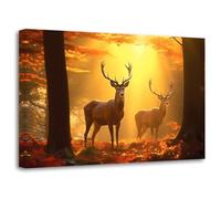 LZIMU Deer Canvas Wall Art Elk in Autumn Forest Poster Wildlife Animal Picture Hunting Prints Vintage Rustic Farmhouse Decor Framed(Picture-4, (12.00" x 18.00"))