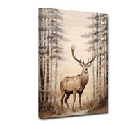 LZIMU Deer Canvas Wall Art - Wild Animal Wall Decor - Forest Pictures - Wildlife Paintings - Vintage Artwork for Rustic Farmhouse Decor - Framed (12.00"x18.00")