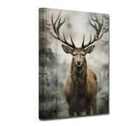 LZIMU Deer Canvas Wall Art - Wild Animal Wall Decor - Wildlife Deer Portrait Paintings - Vintage Artwork for Rustic Farmhouse Decor - Framed (20.00"x30.00")