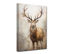 LZIMU Deer Canvas Wall Art - Wildlife Deer Portrait Paintings Prints - Vintage Artwork for Rustic Farmhouse Decor - Framed (16.00"x24.00")