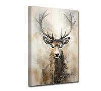 LZIMU Deer Canvas Wall Art - Wildlife Deer Portrait Paintings & Prints - Vintage Artwork for Rustic Farmhouse Decor (Framed, 24.00"x36.00")