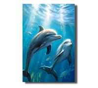 LZIMU Dolphin Canvas Wall Art Blue Ocean Dolphin Picture Prints Underwater Animal Poster for Nursery Baby Room Kids Bedroom Decor(Picture-2, (12.00" x 18.00"))