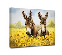 LZIMU Donkey Wall Art Funny Donkey with Sunflower Canvas Prints Farm Animal Pictures Wall Decor Rustic Animals Painting for Farmhouse Kitchen Decor (Animal-3, 12.00"x18.00")