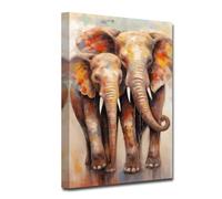 LZIMU Elephant Canvas Wall Art Abstract Elephant Couple Wall Decor African Wildlife Painting Print Graffiti Animals Picture for Office Decor Framed (Elephant-1, 16.00"x24.00")