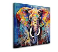 LZIMU Elephant Canvas Wall Art Colorful Elephant Poster Prints Abstract Forest Animal Paintings for Kids Room Nursery Decor Framed(Picture-4, (18.00" x 18.00"))