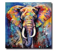LZIMU Elephant Canvas Wall Art Colorful Elephant Poster Prints Abstract Forest Animal Paintings for Kids Room Nursery Decor Framed(Picture-4, (28.00" x 28.00"))