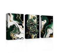 LZIMU Emerald Green and Gold Wall Decor - 3 Piece Abstract Marble Pictures - Green and Gold Canvas Prints - Framed (Abstract-1, 16.00"x24.00")