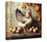 LZIMU Farm Chicken Wall Art Rooster Pictures Kitchen Wall Decor Rustic Farmhouse Canvas Prints Country Farm Coop Animal Painting Vintage Poster Cabin Framed (Brown, (12L x 12W))