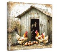 LZIMU Farm Chicken Wall Art Rooster Pictures Kitchen Wall Decor Rustic Farmhouse Canvas Prints Country Farm Coop Animal Painting Vintage Poster Cabin Framed (Gray, (12L x 12W))