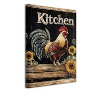 LZIMU Farmhouse Rooster Wall Art Vintage Kitchen Wall Decor Rustic Farm Chicken Pictures Country Chicken and Sunflower Canvas Coop Animal Painting for Dining Room (Black, 18L x 12W)