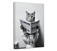 LZIMU Funny Animal Bathroom Wall Art Cat Sitting on Toilet Reading Newspaper Poster Prints on Canvas Black and White Pictures Bathroom Artwork(Picture-2, (12.00" x 18.00"))