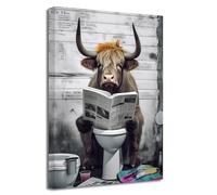 LZIMU Funny Animal Bathroom Wall Art Highland Cow Sitting on Toilet Reading Newspaper Poster Prints on Canvas Bathroom Graffiti Pictures Modern Artwork(Picture-1, (16.00" x 24.00"))