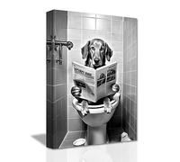 LZIMU Funny Bathroom Wall Decor Dog Sitting on Toilet Reading Newspaper Canvas Prints Black and White Animals Posters Framed (Bathroom-6, 12"x18" (30.00 x 45.00 cms))