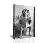 LZIMU Funny Bathroom Wall Decor Lion Sitting on Toilet Reading Newspaper Canvas Prints Black and White Animals Posters Framed (Bathroom-3, 16"x24" (40.00 x 60.00 cms))