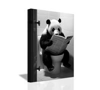 LZIMU Funny Bathroom Wall Decor Panda Sitting on Toilet Reading Newspaper Canvas Prints Black and White Animals Posters Framed (Bathroom-2, 16"x24" (40.00 x 60.00 cms))