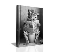 LZIMU Funny Bathroom Wall Decor Tiger Sitting on Toilet Reading Newspaper Canvas Prints Black and White Animals Posters Framed (Bathroom-1, 16"x24" (40.00 x 60.00 cms))