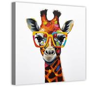 LZIMU Funny Giraffe Canvas Wall Art Colorful Giraffe with Glasses Poster Prints Cute Animal Pictures for Kid's Room Nursery Modern Decor Framed (Giraffe-3, 12.00"x12.00")