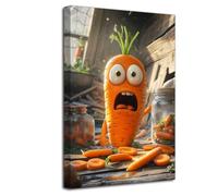 LZIMU Funny Kitchen Wall Art Whimsical Pickle Pictures Cute Vegetable Food Canvas Paintings Modern Weird Aesthetic Posters Prints Dining Room Decor Framed (Orange, (24L x 16W))