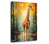 LZIMU Giraffe Canvas Wall Art Giraffe in the Forest Poster Prints Colorful Wild Animal Paintings for Kids Room Nursery Decor Framed(Picture-1, (12.00" x 18.00"))